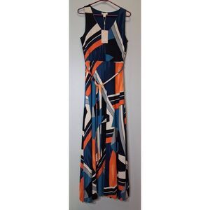 Monsoon womens size 10 long maxi dress orange blue resort wear sun dress ankle